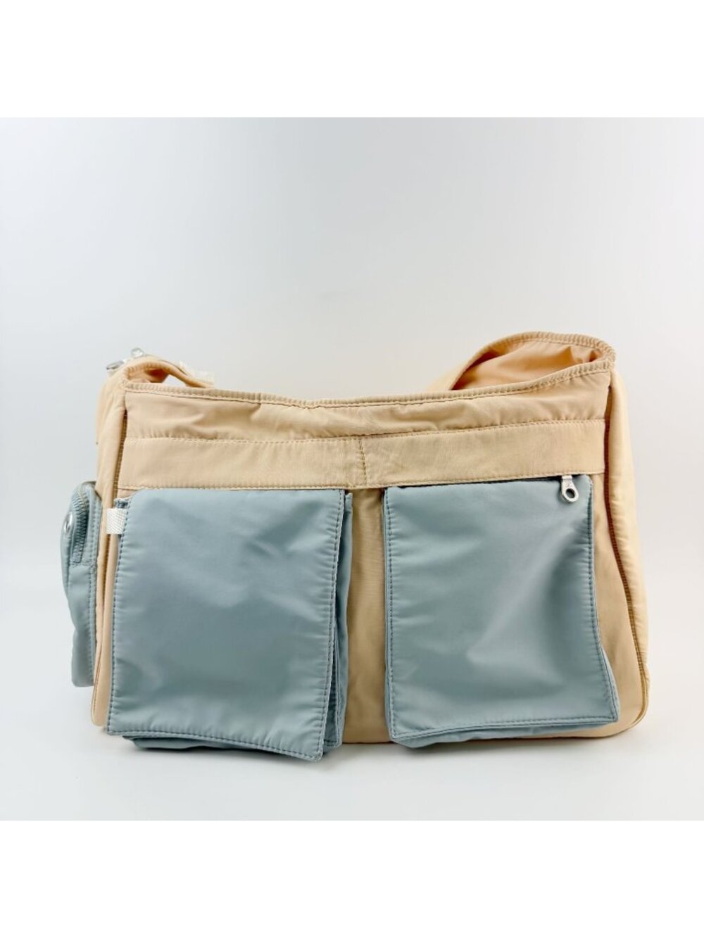 Chanel Sports Line CC Logo Multi Pocket Shoulder Bag Nylon Beige Light Blue